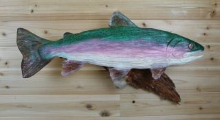 Rainbow Trout Hand Carved Wood Fish Decoy Taxidermy Mount Fishing Lures Signed 4