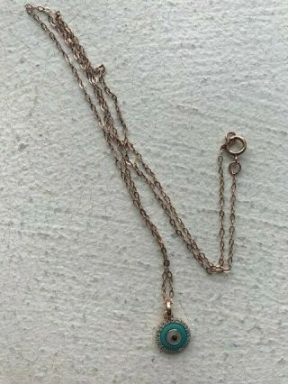 Vintage Meyer 14k Rose Gold Diamond Turquoise Pearl Jennifer Evil Eye Necklace