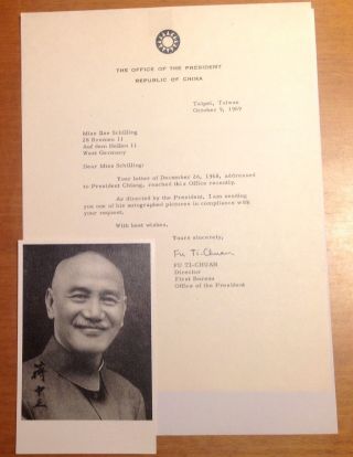 Chaing Kai - Shekt - President Of The Republic Of China - Signed Photo 1969 Rare