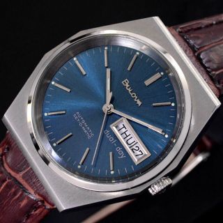 Vintage Bulova Dual - Day Automatic Blue Dial Day&date Men 