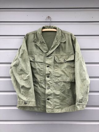 Vintage Wwii U.  S.  Military Green Herringbone Army Uniform Blouse Shirt Size 38r