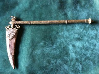 Very Rare 18th Century Indian Zaghnal Axe Hidden Concealed Dagger W/ Scabbard