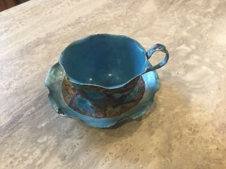 ANTIQUE Vintage CHINESE EXPORT Blue ENAMEL TEA CUP & SAUCER China silver plate 2
