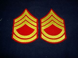 Ww2 Usmc Gunnery Sergeant Full Dress Chevron Pair Embr.  On Wool