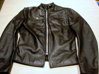 Vtg 70s Brooks Black Leather Jacket - Sportswear - Cafe Racer Biker - Mens 38