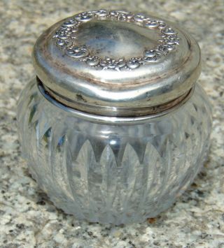 Antque C1900 Cut Glass Dresser Jar Sterling Silver Lid