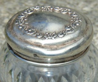 ANTQUE C1900 Cut Glass DRESSER JAR Sterling Silver Lid 4