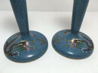 Chinese Cloisonne Enamel Brass Candle Holders Dragon Design 5.  75” Home Decor 2