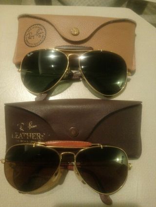 2 Vintage B&l Bausch Lomb Ray Ban Leathers Aviator 62 - 14 And 58 - 14 Sunglasses