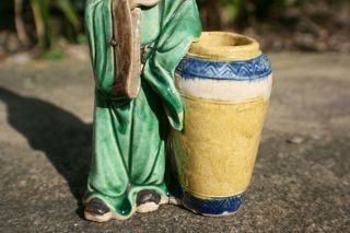 20th C.  Antique Chinese Porcelain Pottery Carved Man with Pot Figure w/ Pattern 4