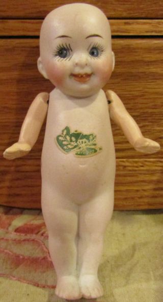 Rare Wigged Antique 5 " German Bisque My Fairy Googlie Doll W/paper Label