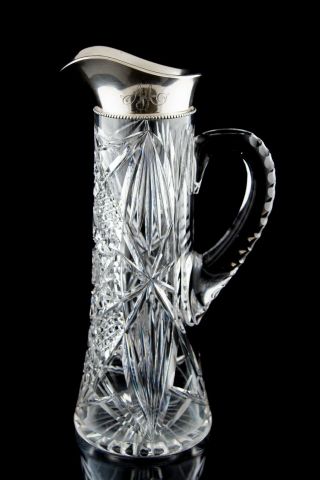 Gorham Sterling Silver Mounted Claret Jug Cut Glass Abp Pitcher C.  1906