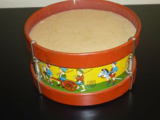 J Chein Boys Playing Soldier Drum Vintage Tin Toy.  Early 1950 