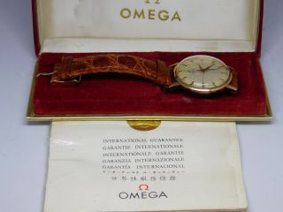 Omega Vintage 18ct Gold Automatic Gents Wrist Watch & Guarantee 1964