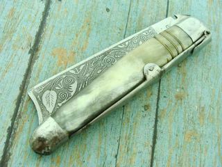 Vintage R Bustas Spanish Horn Leverlock Navaja One Arm Razor Pocket Knife Knives