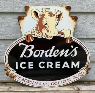 Vintage Bordens Ice Cream Porcelain Gas Station Pump Plate