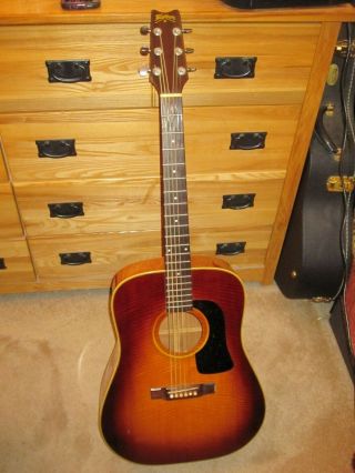 Vintage 1980s Washburn D21 - Sb Acoustic Dreadnought Guitar With Hard Shell Case