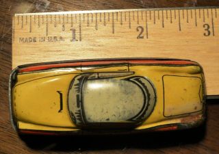 German Small Pressed Tin Toy Antique Penny Style Car Litho Multi Color Wheels