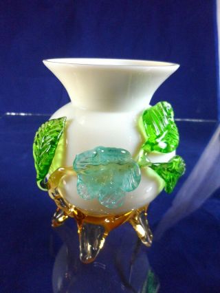 Vintage Glass Vase With Applied Leaves