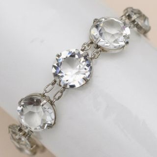Vtg Antique Art Deco Natural Rock Crystal Open Back Sterling Silver Bracelet