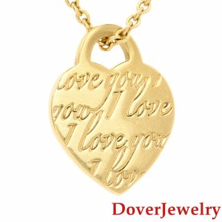Tiffany & Co.  18K Yellow Gold ' I Love You ' Heart Pendant NR 2