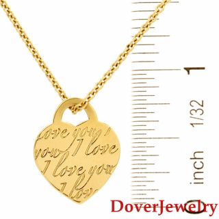 Tiffany & Co.  18K Yellow Gold ' I Love You ' Heart Pendant NR 4
