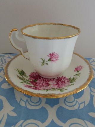 Vintage Adderley Pink Chrysanthemums Teacup and Saucer Set Lawley England 2