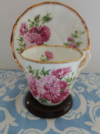 Vintage Adderley Pink Chrysanthemums Teacup and Saucer Set Lawley England 3
