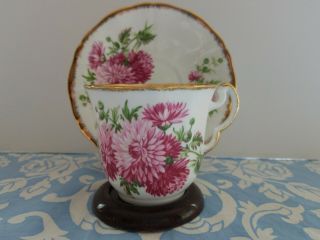 Vintage Adderley Pink Chrysanthemums Teacup and Saucer Set Lawley England 4