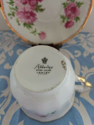 Vintage Adderley Pink Chrysanthemums Teacup and Saucer Set Lawley England 5
