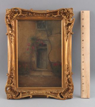 Small Antique Etienne Tournes French Impressionist Doorway Oil Painting,  Nr