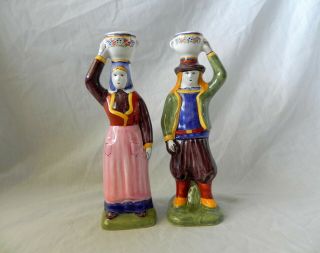 Hb Vintage Henriot Quimper French Figural Candlesticks Man & Woman