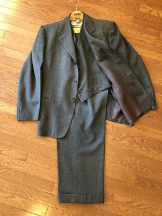 Vintage 1940’s 3 Piece Suit Gabardine Wool Size 42 Jacket