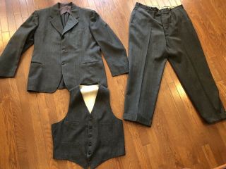 Vintage 1940’s 3 Piece Suit Gabardine Wool Size 42 Jacket 2