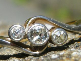 Vintage - 18ct Gold/platinum/diamond Twist 3 Stone Ring - Circa 1920 