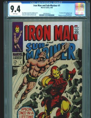 Iron Man And Sub - Mariner 1 Cgc 9.  4 White Pages 1968 Predates Both 1 Issues Rare