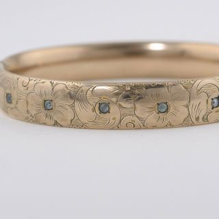 Antique Victorian Rose Gold Filled GF Paste Flower Bangle Bracelet 4