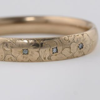 Antique Victorian Rose Gold Filled GF Paste Flower Bangle Bracelet 6