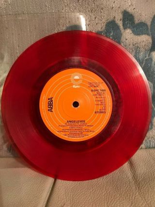 Rare ABBA red vinyl Record.  rare 1979 Test Pressing single.  Angel eyes. 5