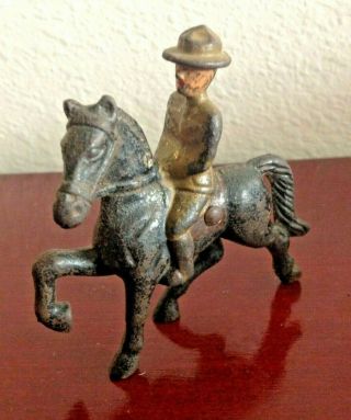 Collectible Vintage Cast Iron Cavalry Soldier On Horse Back Figurine