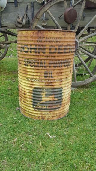 Vintage John Deere 55 Gallon Barrel/drum Metal Ribbed Oil/hydraulic Fluid