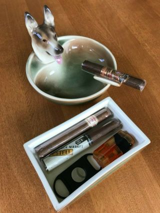 Goldscheider Ceramic German Shephard Ashtray & Box Perfect For The Cigar Smoker