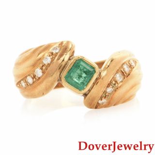 Estate Diamond Emerald 18k Yellow Gold Bypass Ring 5.  5 Grams Nr