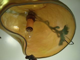 VINTAGE ATTRIBUTED TO GUSTAV GURSCHNER BRONZE MERMAID LAMP W/IRIDESCENT GLASS 11