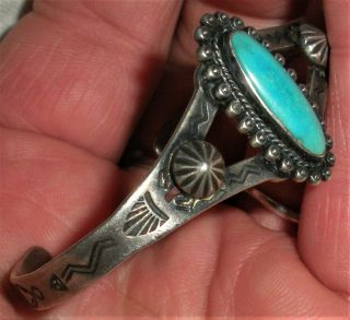 Vintage C.  1930 Navajo Sterling Silver Turquoise Bracelet Great Snake Stamps Vafo