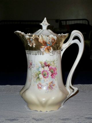 Antique S&t Rs Germany Steeple Mark Coffee Tea Pot Turquoise Pink White & Gold