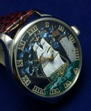 Luxury Vintage Watch ULYSSE NARDIN Art Work Dial Mechanical Men ' s Wristwatch 6