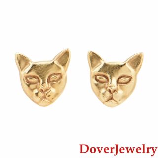 Estate 14k Yellow Gold Feline Sphinx Cat Stud Earrings Nr