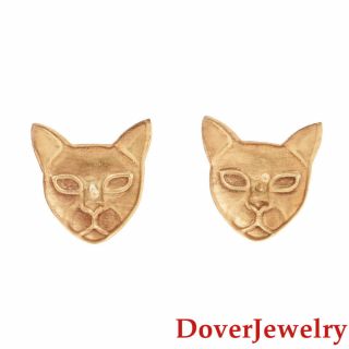 Estate 14K Yellow Gold Feline Sphinx Cat Stud Earrings NR 3