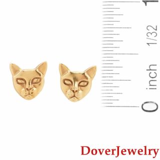 Estate 14K Yellow Gold Feline Sphinx Cat Stud Earrings NR 4